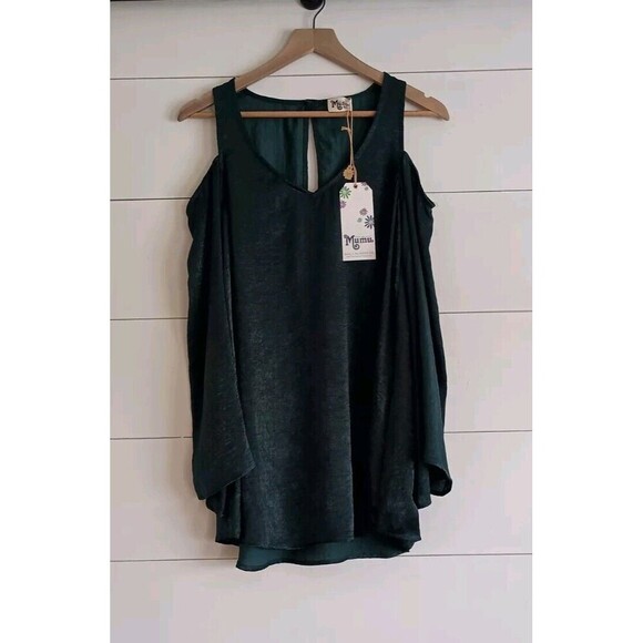 Show Me Your Mumu Dark Green Cold Shoulder Top Blouse Office Fairy NWT Small - Picture 1 of 8